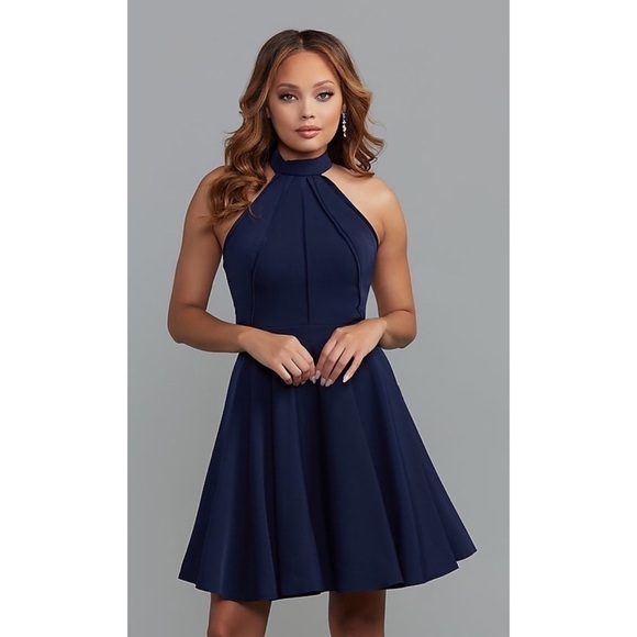 NWT SHERRI HILL Blue Halter Dress - Picture 3 of 14